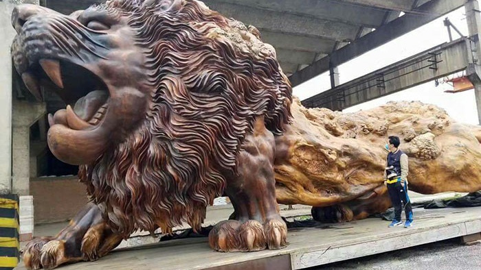 3 ปี กับ 21 ชีวิต แกะสลักท่อนซุงท่อนเดียว ให้กลายเป็น “สิงโต” ขนาดใหญ่ที่สุดในโลก